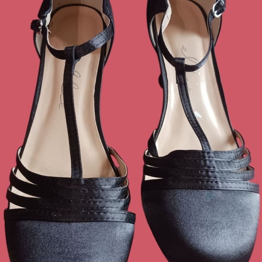 Ellie 254 lucille dress pump Satin T-Strap Shoes With Low Heel Black Size 12 - Picture 4 of 12